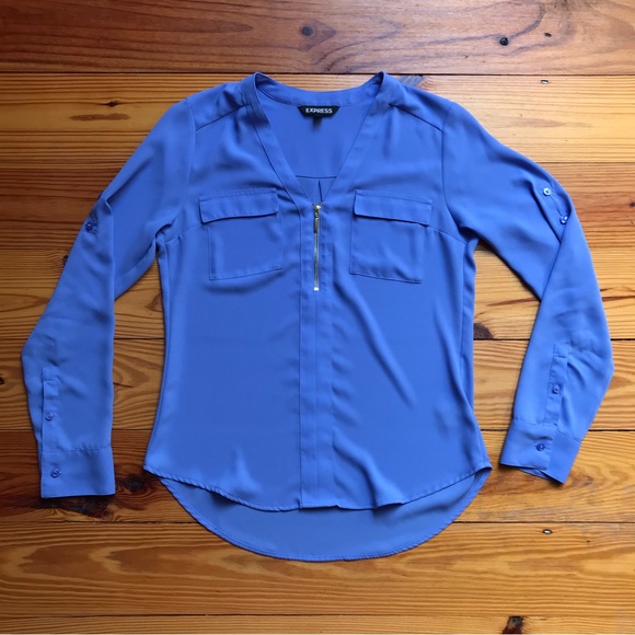 Express Periwinkle V-Neck Half Zip Blouse, GUC, XS - Picture 3 of 13